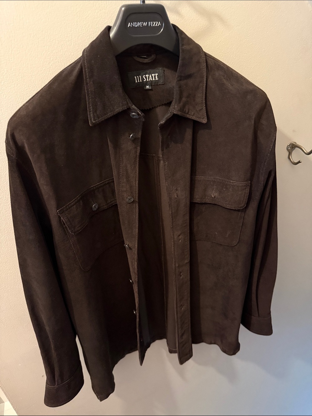 Men's Suede Shirt Jacket in Dark Brown